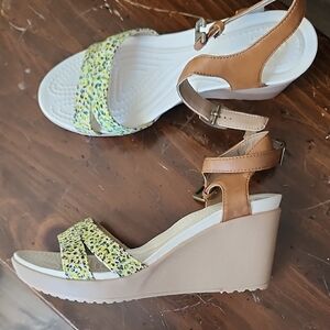 Stylish Tan and Floral Wedge Sandals